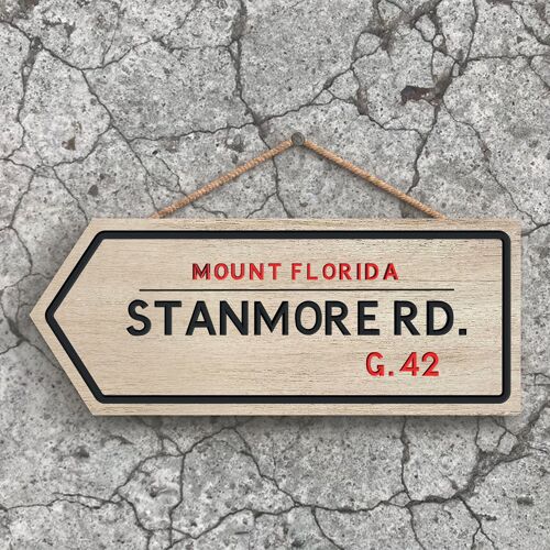 P5129 - Mount Florida Stanmore Road Sign Effect Hanging Novelty Wooden Plaque