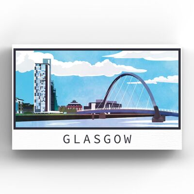 P5130 - Glasgow River Clyde Arc Daylight Escocia Paisaje Ilustración Imán de madera