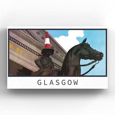 P5131 - Estatua del duque de Wellington Luz del día Ilustración de paisaje de Escocia de Glasgow Imán de madera