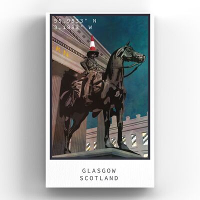 P5133 – Herzog von Wellington Statue, Nachtszene, Glasgow, Schottland, Landschaft, Illustration, Holzmagnet