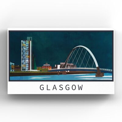 P5134 - Imán de madera con ilustración de paisaje escocés de escena nocturna del arco Clyde del río Glasgow