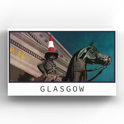 P5135 – Herzog von Wellington Statue, Nachtszene, Glasgow, Schottland, Landschaft, Illustration, Holzmagnet