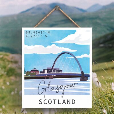 P5136 - Glasgow  River Clyde Arc Daylight Scotlands Landscape Illustration Wooden Plaque