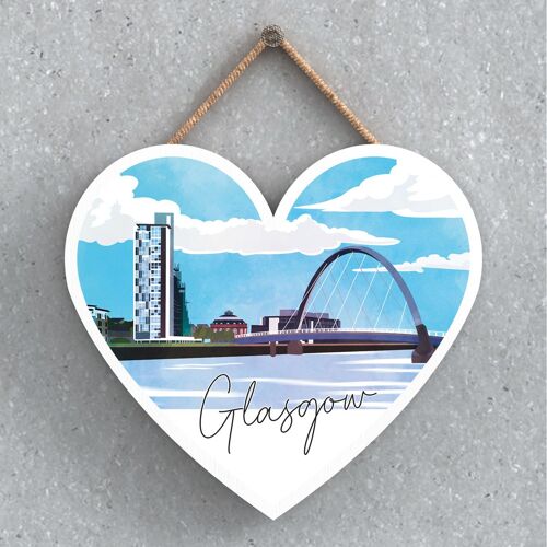 P5142 - Glasgow  River Clyde Arc Daylight Scotlands Landscape Illustration Wooden Heart Plaque