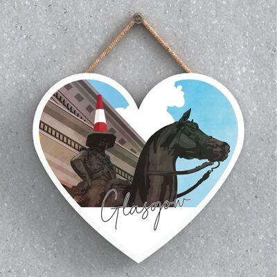 P5143 - Duke Of Wellington Statue Daylight Glasgow Scotlands Landscape Illustration Wooden Heart Plaque