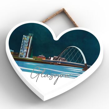 P5145 - Glasgow River Clyde Arc Night Scene Scotlands Paysage Illustration Plaque Coeur en Bois 4