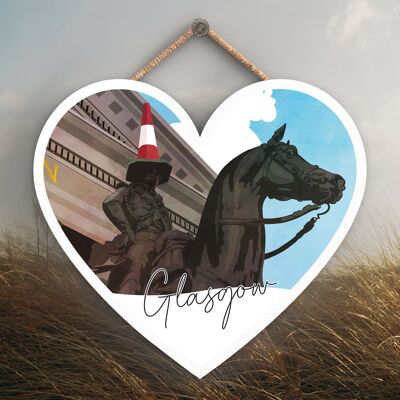 P5149 - Duke Of Wellington Statue Daylight Glasgow Scotlands Landscape Illustration Wooden Heart Plaque