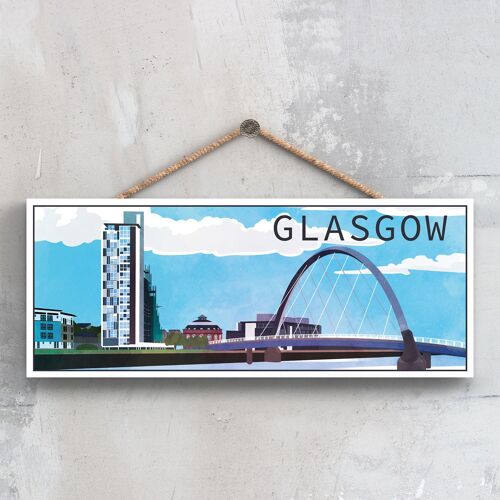 P5154 - Glasgow  River Clyde Arc Daylight Scotlands Landscape Illustration Wooden Plaque