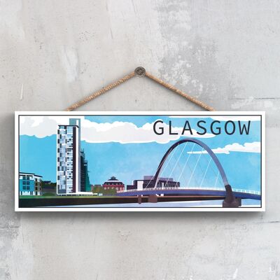 P5154 - Glasgow River Clyde Arc Daylight Scotlands Paesaggio Illustrazione Targa in legno