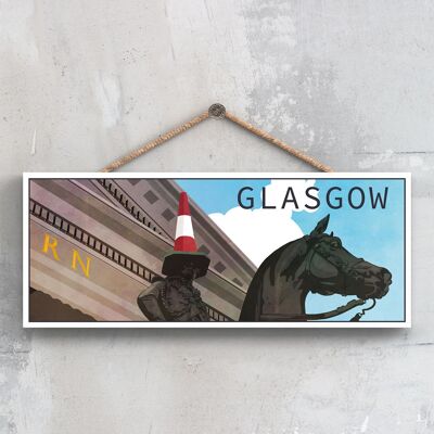 P5156 - Duke Of Wellington Statue Daylight Glasgow Scotlands Landscape Illustration Wooden Plaque
