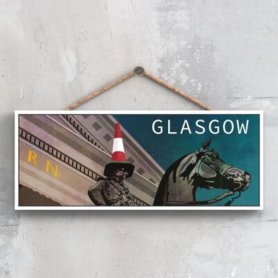 P5157 - Estatua del Duque de Wellington Escena Nocturna Glasgow Escocia Paisaje Ilustración Placa de Madera