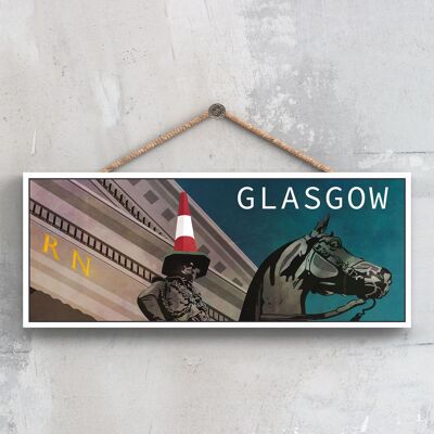 P5157 - Duke Of Wellington Statue Night Scene Glasgow Scotlands Landscape Illustration Wooden Plaque