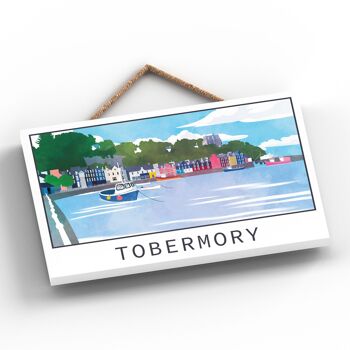 P5158 - Tobermory Harbour Illustration Scotland Landspace Plaque à suspendre en bois 2