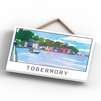 P5158 - Tobermory Harbour Illustration Scotland Landspace Plaque à suspendre en bois 4