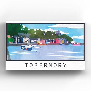 P5159 - Tobermory Harbour Illustration Scotland Landspace Aimant en bois