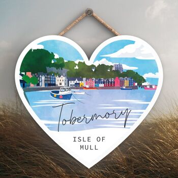 P5160 - Tobermory Harbour Illustration Scotland Landspace Plaque à suspendre en bois 1
