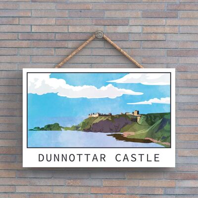 P5162 - Ilustración del castillo de Dunnottar Escocia Landspace Placa colgante de madera