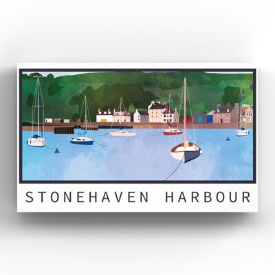 P5164 - Stonehaven Harbour Illustrazione Scozia Paesaggio Calamita in legno