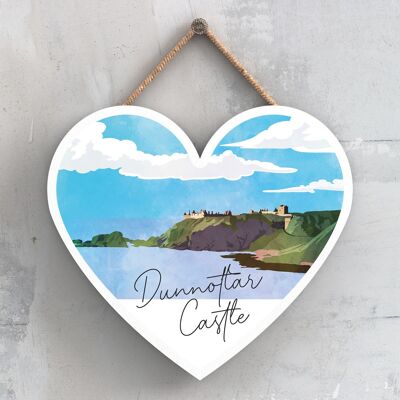 P5165 - Dunnottar Castle Illustration Scotland Landspace Wooden Hanging Plaque