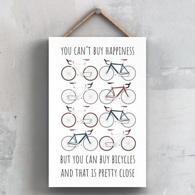 P5171-Ciclismo que no puedes comprar felicidad ciclista temática bicicleta hombre cueva regalo placa colgante de madera