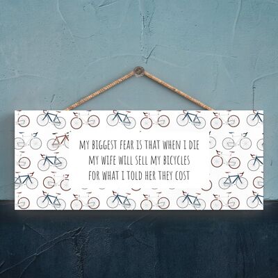 P5184 - Cycling My Biggest Fear Cyclist Themed Bicycle Man Cave Gift Placa colgante de madera