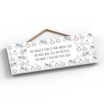 P5184 - Cycling My Biggest Fear Cyclist Themed Bicycle Man Cave Gift Plaque à suspendre en bois 2