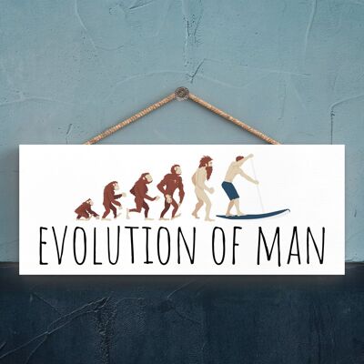 P5186 - Evolution Of Man Paddle Borading The Man Cave Gift Plaque à suspendre en bois