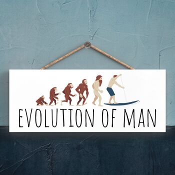 P5186 - Evolution Of Man Paddle Borading The Man Cave Gift Plaque à suspendre en bois 1