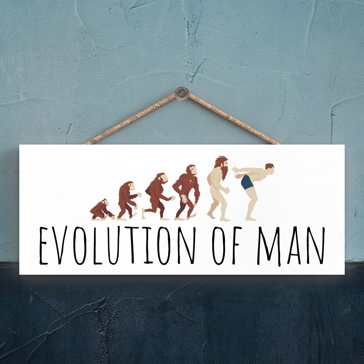 P5189 - Swimmers Evolution Of Man Swimming Themed Man Cave Gift Wooden Hanging Plaque