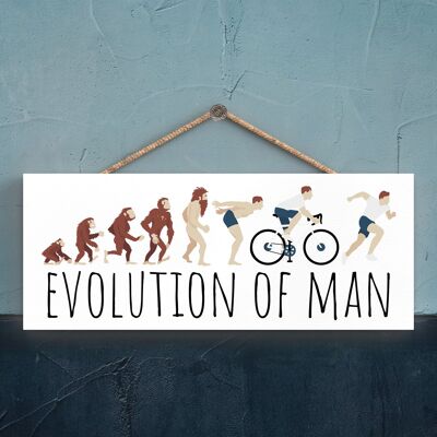 P5191 - Evolution Of Man Triathlon Themed Man Cave Gift Wooden Hanging Plaque