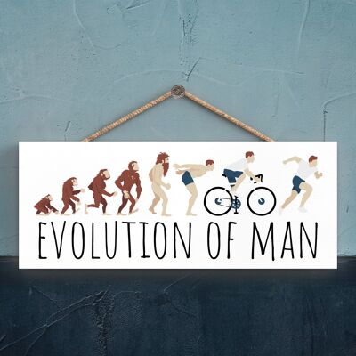 P5191 - Placa colgante de madera para regalo de cueva de hombre con temática de triatlón de Evolution Of Man