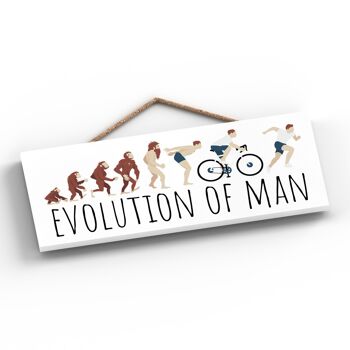 P5191 - Plaque à suspendre en bois cadeau homme des cavernes sur le thème du triathlon évolution de l'homme 2