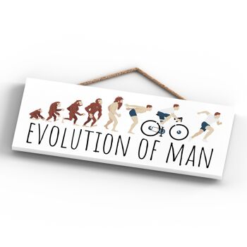 P5191 - Plaque à suspendre en bois cadeau homme des cavernes sur le thème du triathlon évolution de l'homme 4