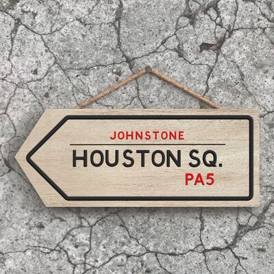 P5271 - Placa de madera para colgar con efecto de letrero de la ciudad de Glasgow Johnstone Houston