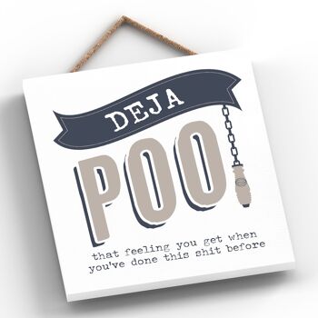P5277 - Deja Poo Modern Grey Typography Home Humor Plaque à suspendre en bois 2