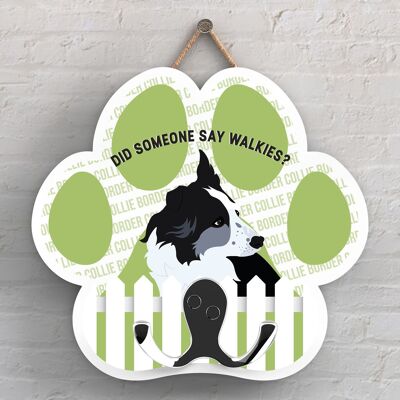 P5316 - BORDER COLLIE DI KATE PEARSON CANE RAZZA ILLUSTRAZIONE PAWPRINT LEAD GANCIO
