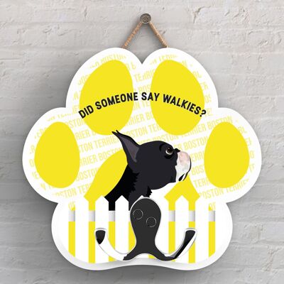 P5318 - BOSTON TERRIER DI KATE PEARSON CANE RAZZA ILLUSTRAZIONE PAWPRINT GANCIO PER PIOMBO