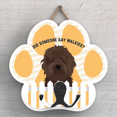 P5325 - BROWN COCKAPOO OF KATE PEARSON DOG BREED ILLUSTRATION PAWPRINT LEAD HOOK