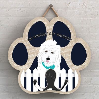 P5338 - GOLDENDOODLE OF KATE PEARSON DOG BREED ILLUSTRATION PAWPRINT LEAD HOOK