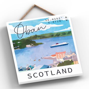 P5364 - Oban Harbor Scene Scotlands Landscape Illustration Plaque à suspendre en bois 2