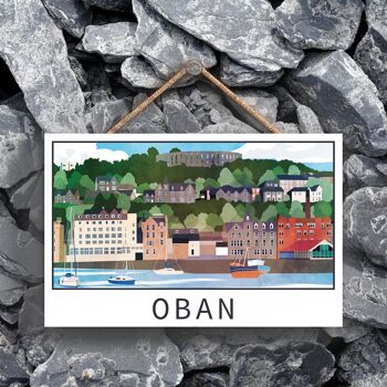 P5367 - Oban Harbour Front Scotlands Landscape Illustration Plaque à suspendre en bois 1
