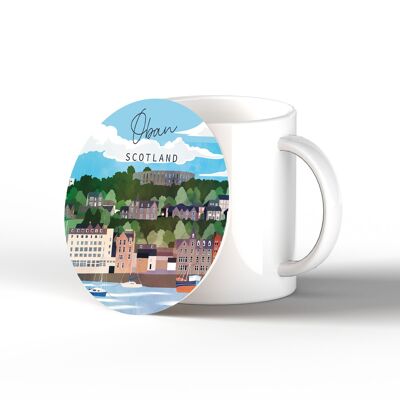 P5369 - Oban Harbour Front Scotlands Landscape Illustration Ceramic Coaster