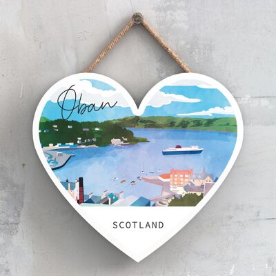 P5372 - Oban Harbour Scene Scotlands Landscape Illustration Wooden Hanging Plaque