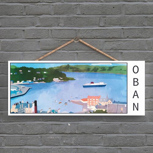 P5375 - Oban Harbour Scene Scotlands Landscape Illustration Wooden Hanging Plaque