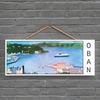 P5375 - Oban Harbor Scene Scotlands Landscape Illustration Plaque à suspendre en bois 1