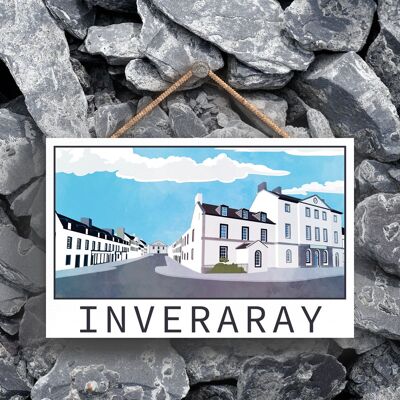 P5380 - Placa colgante de madera con ilustración de paisaje de Escocia de la calle Inveraray