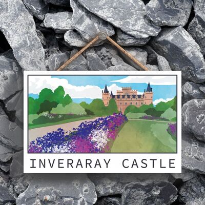 P5381 - Inveraray Castle Scotlands Landscape Illustration Wooden Hanging Plaque