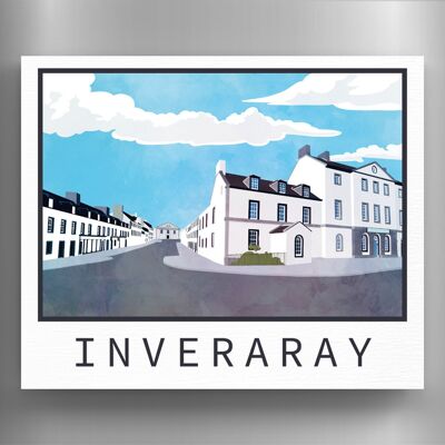 P5384 - Imán de Madera Ilustración Paisaje Escocia Calle Inveraray