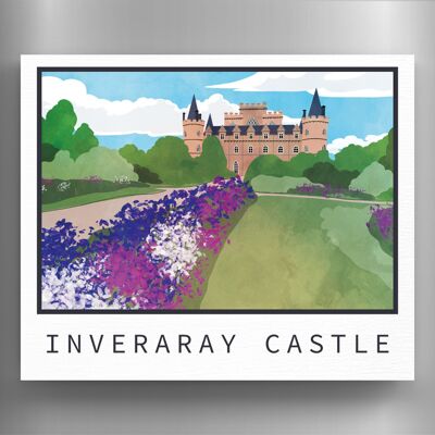 P5385 - Imán de madera con ilustración de paisaje escocés del castillo de Inveraray