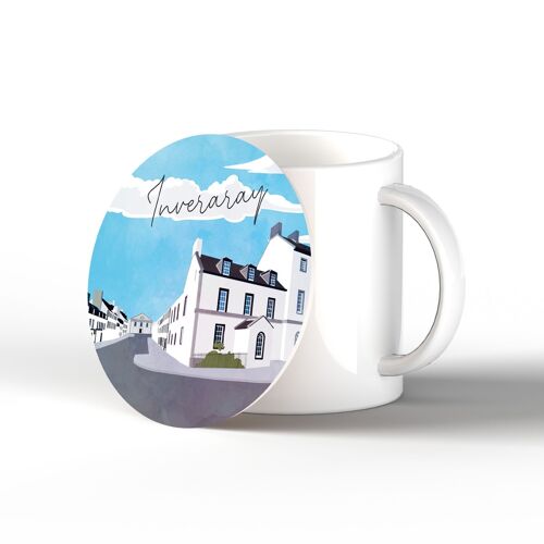 P5386 - Inveraray Street Scotlands Landscape Illustration Ceramic Coaster